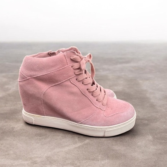 Steve Madden Women's Size 8.5 Shoes Pink Lace Up Suede Hidden Wedge Boots - Picture 2 of 12